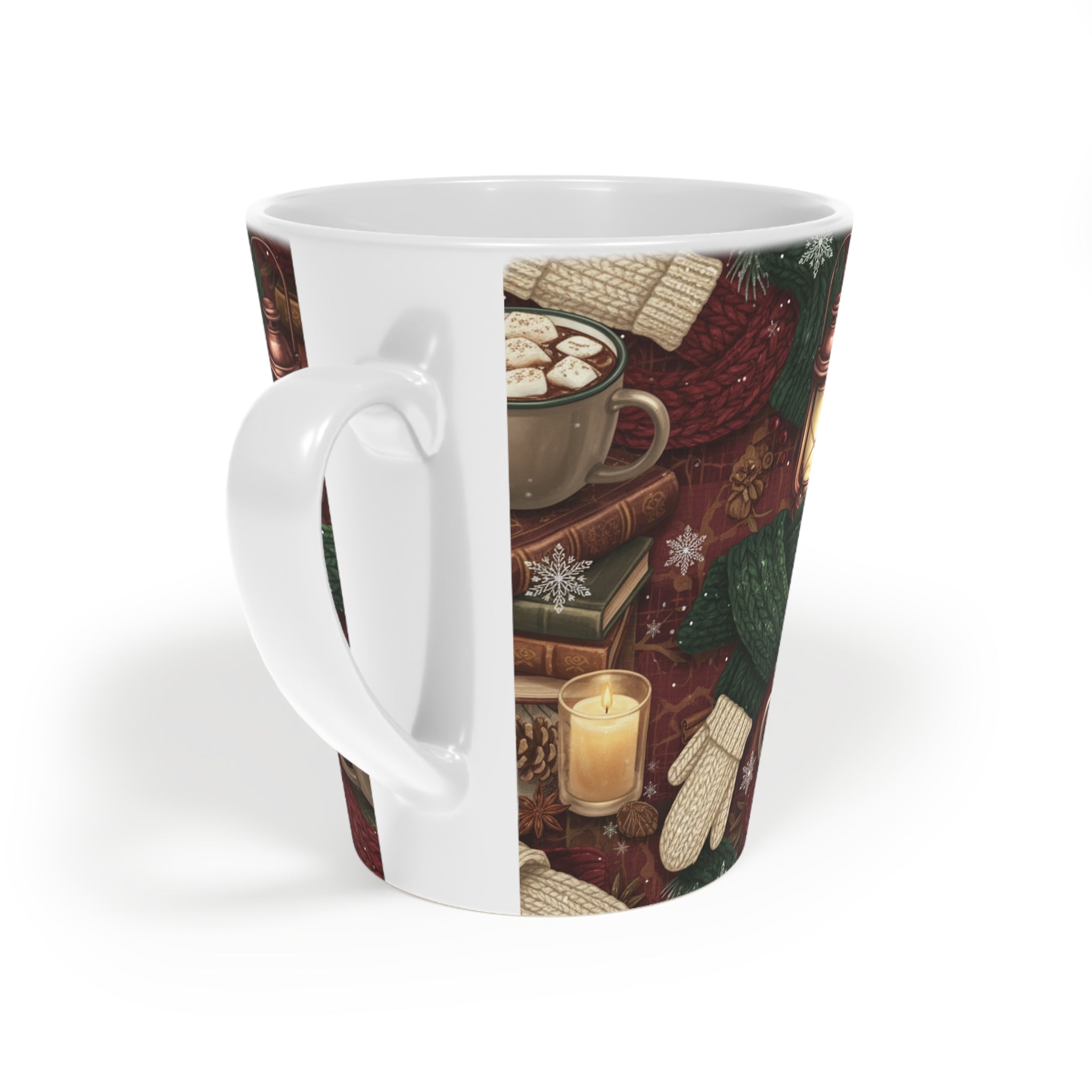 Cozy Winter Latte Mug – Hot Cocoa, Knit Scarf & Candle 12oz - La magie de maman