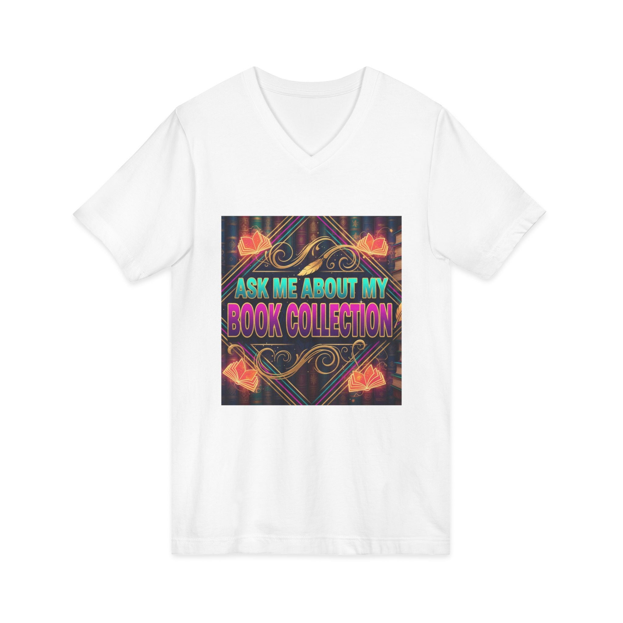 Book Lover V - Neck Tee — "Ask Me About My Book Collection" Graphic Shirt - La magie de maman