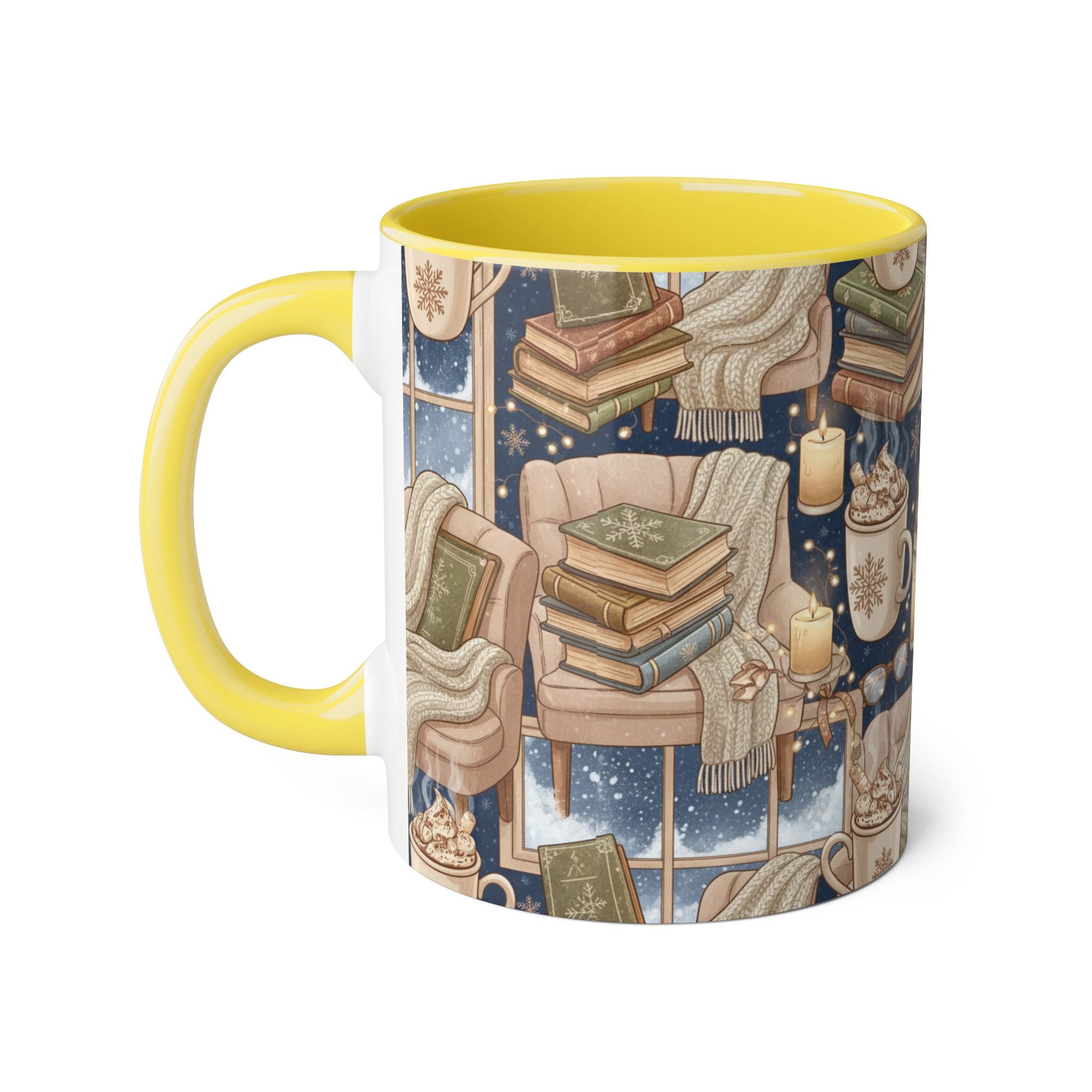 Cozy Reading Night Accent Mug – Hot Cocoa, Candles & Stacked Books (11oz) - La magie de maman