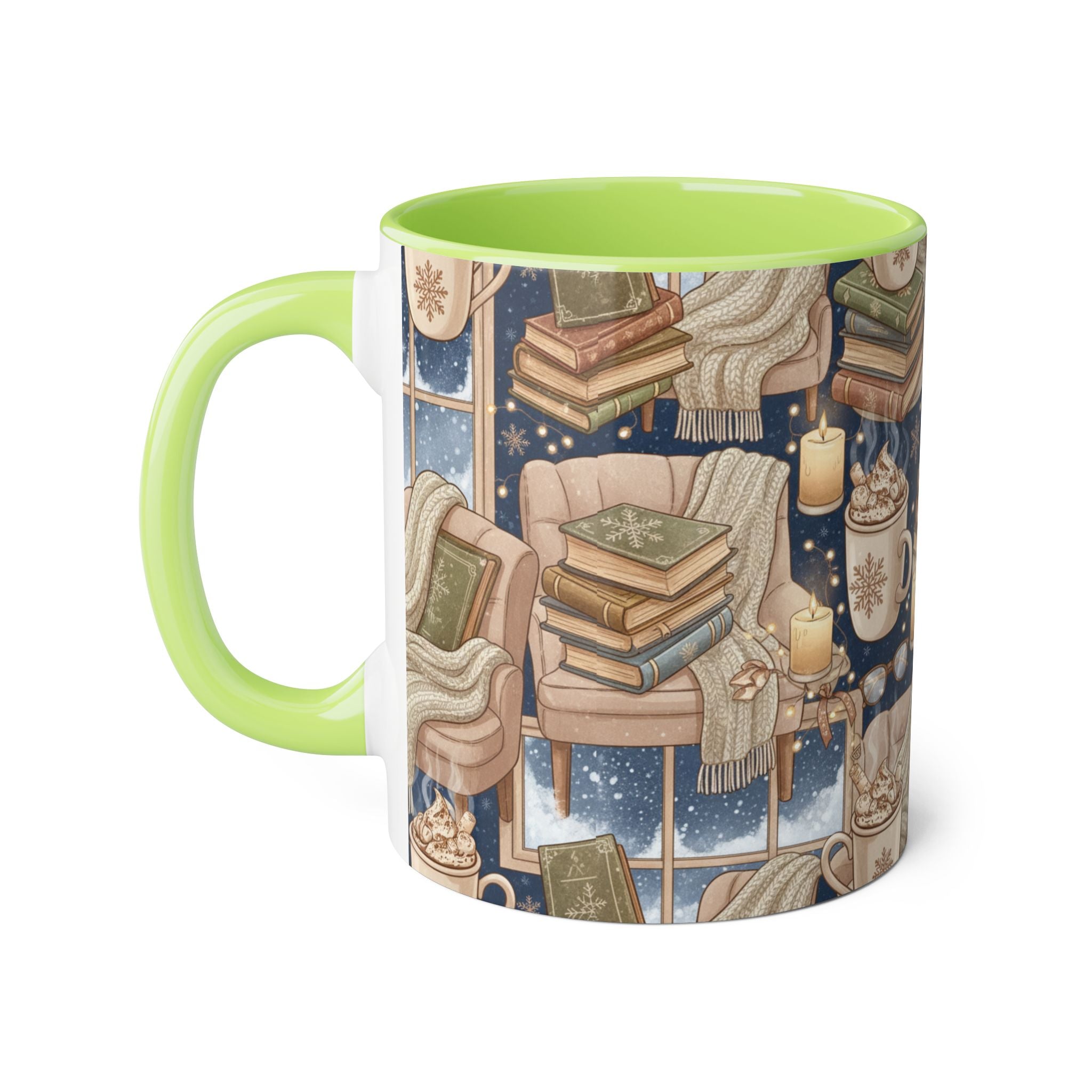 Cozy Reading Night Accent Mug – Hot Cocoa, Candles & Stacked Books (11oz) - La magie de maman