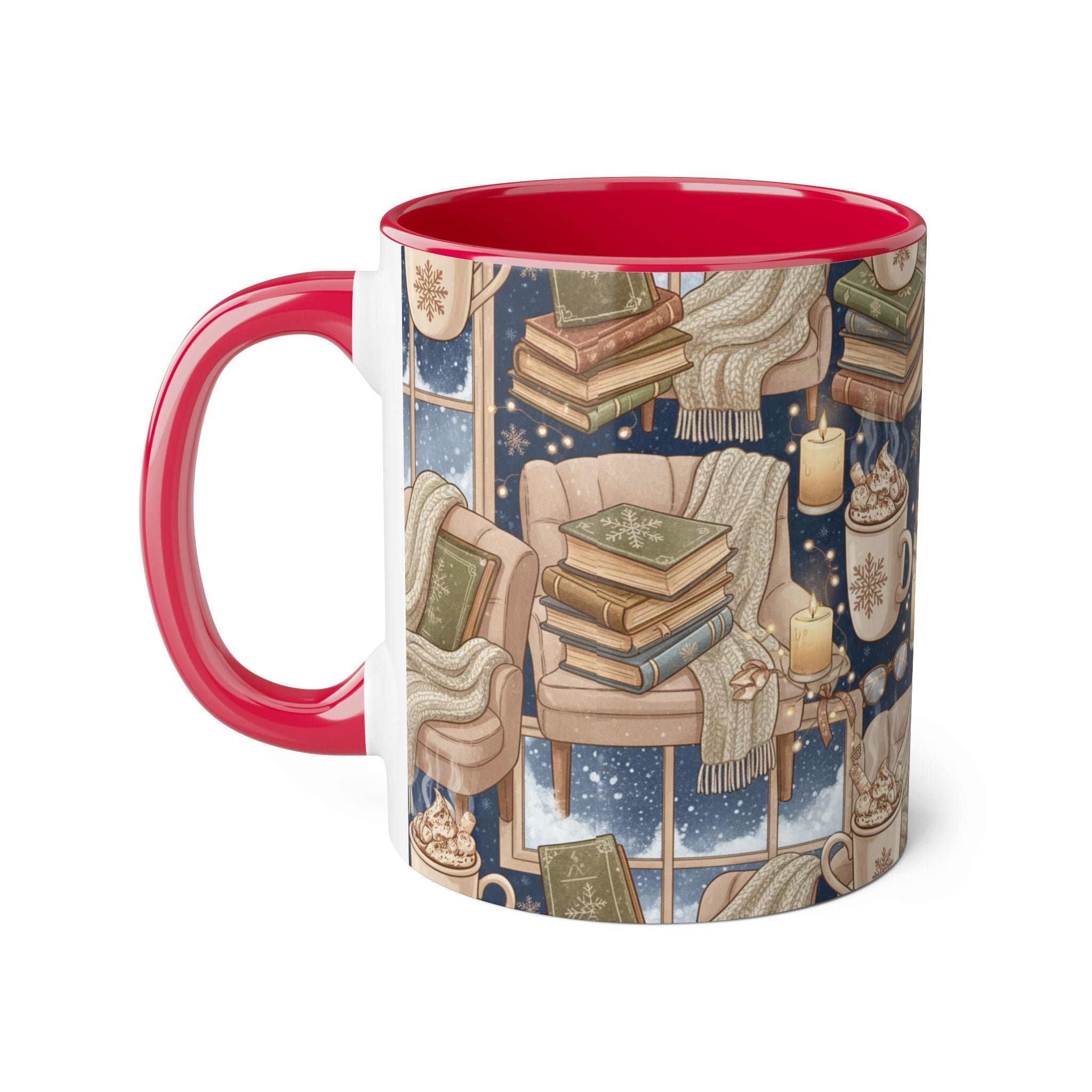 Cozy Reading Night Accent Mug – Hot Cocoa, Candles & Stacked Books (11oz) - La magie de maman