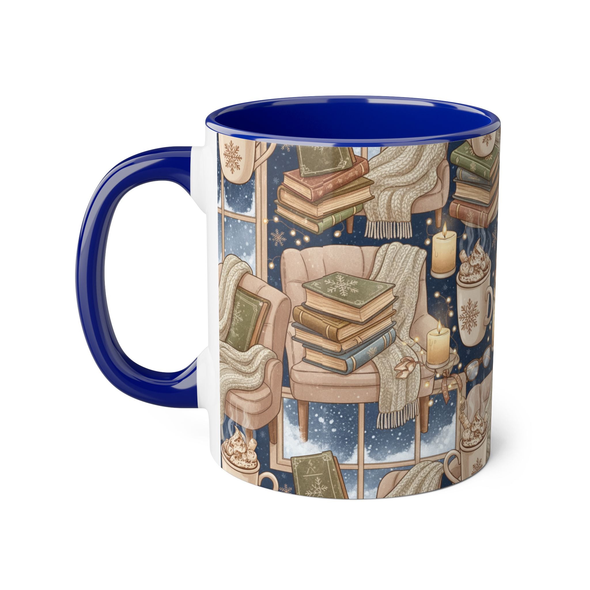 Cozy Reading Night Accent Mug – Hot Cocoa, Candles & Stacked Books (11oz) - La magie de maman