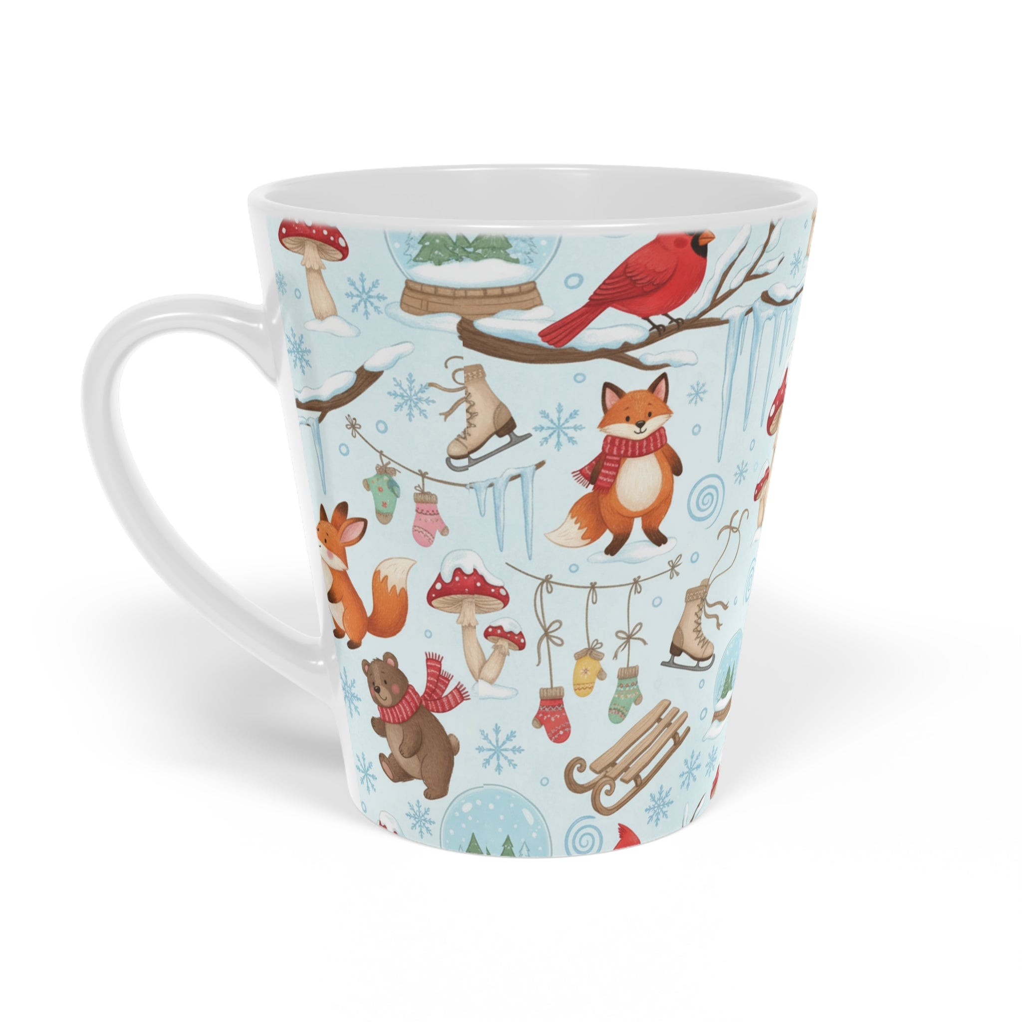 Winter Woodland Latte Mug — Cute Fox, Bear & Cardinal 12oz Coffee Cup - La magie de maman