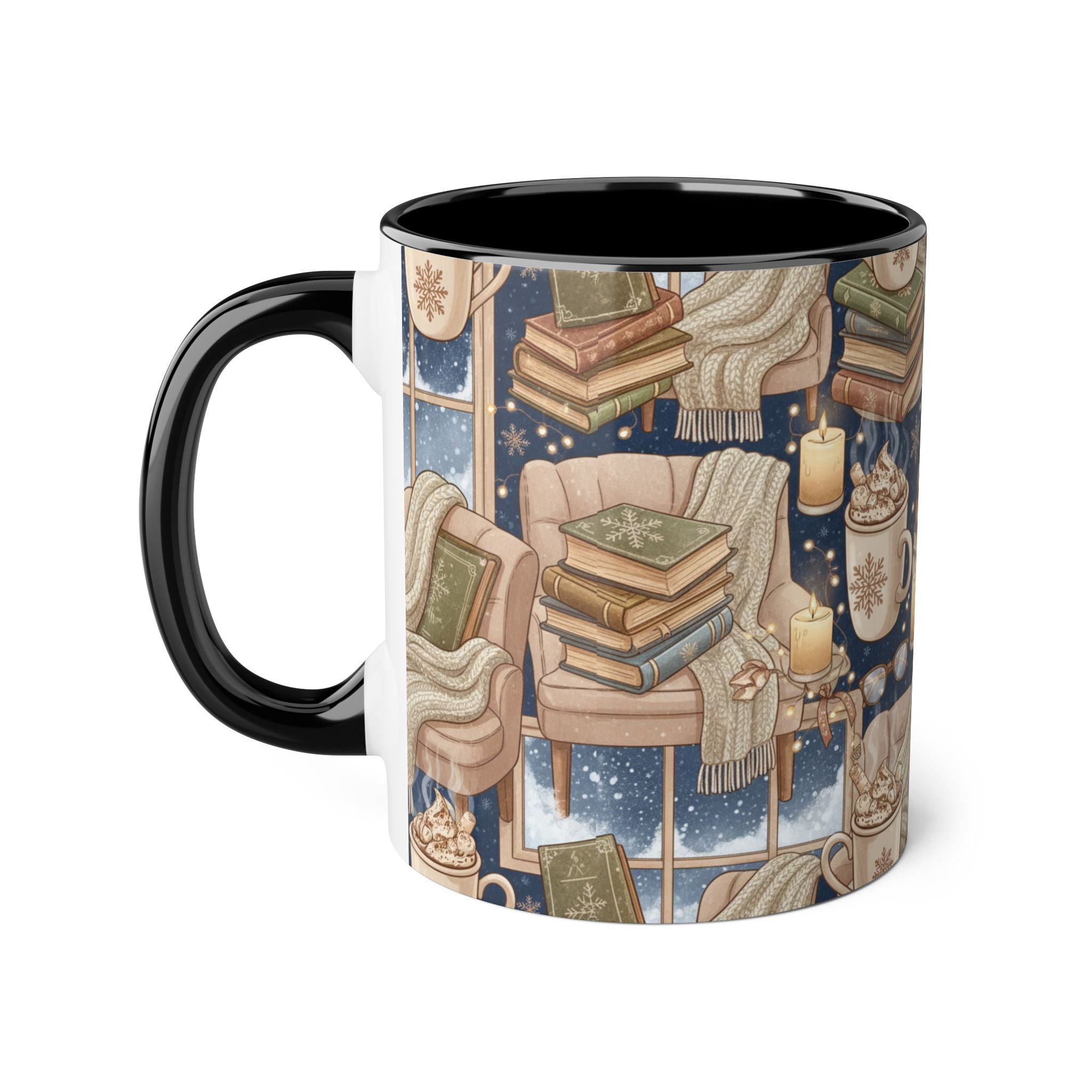 Cozy Reading Night Accent Mug – Hot Cocoa, Candles & Stacked Books (11oz) - La magie de maman