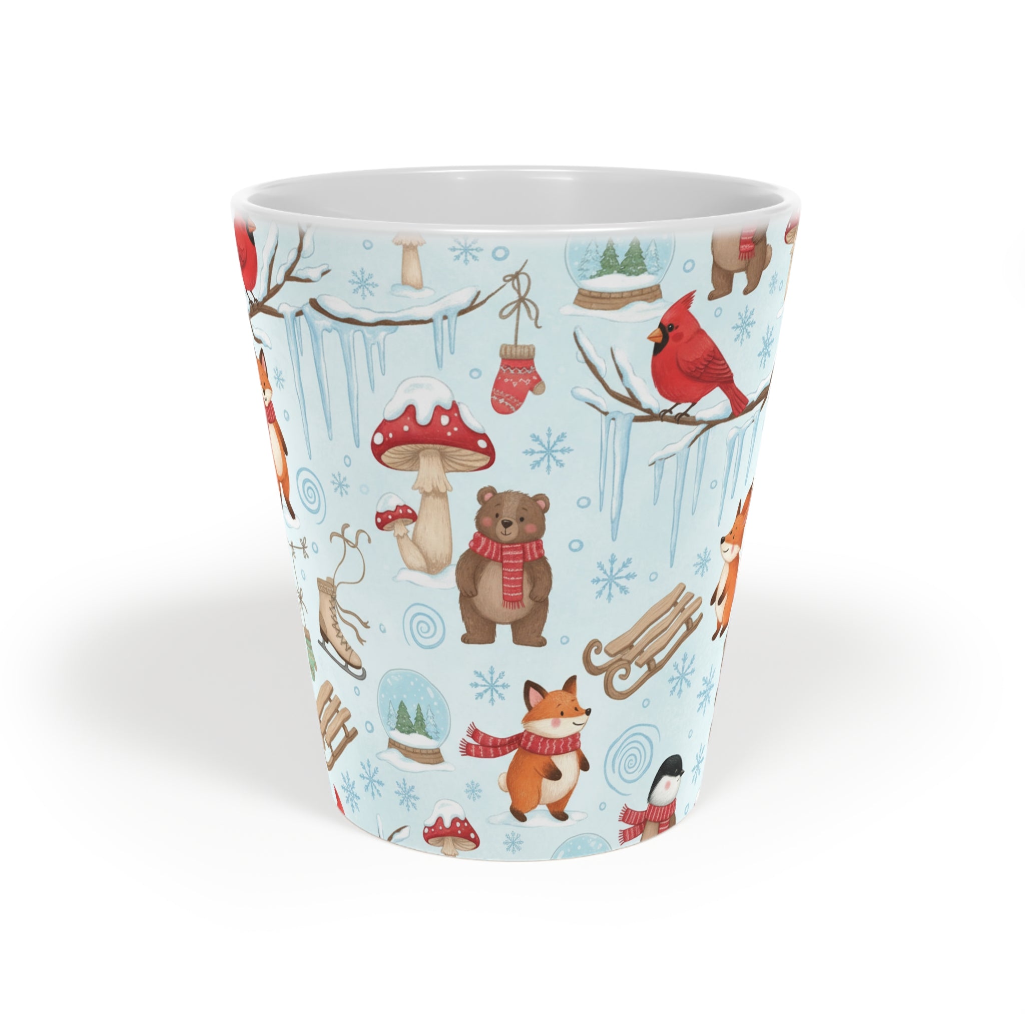 Winter Woodland Latte Mug — Cute Fox, Bear & Cardinal 12oz Coffee Cup - La magie de maman