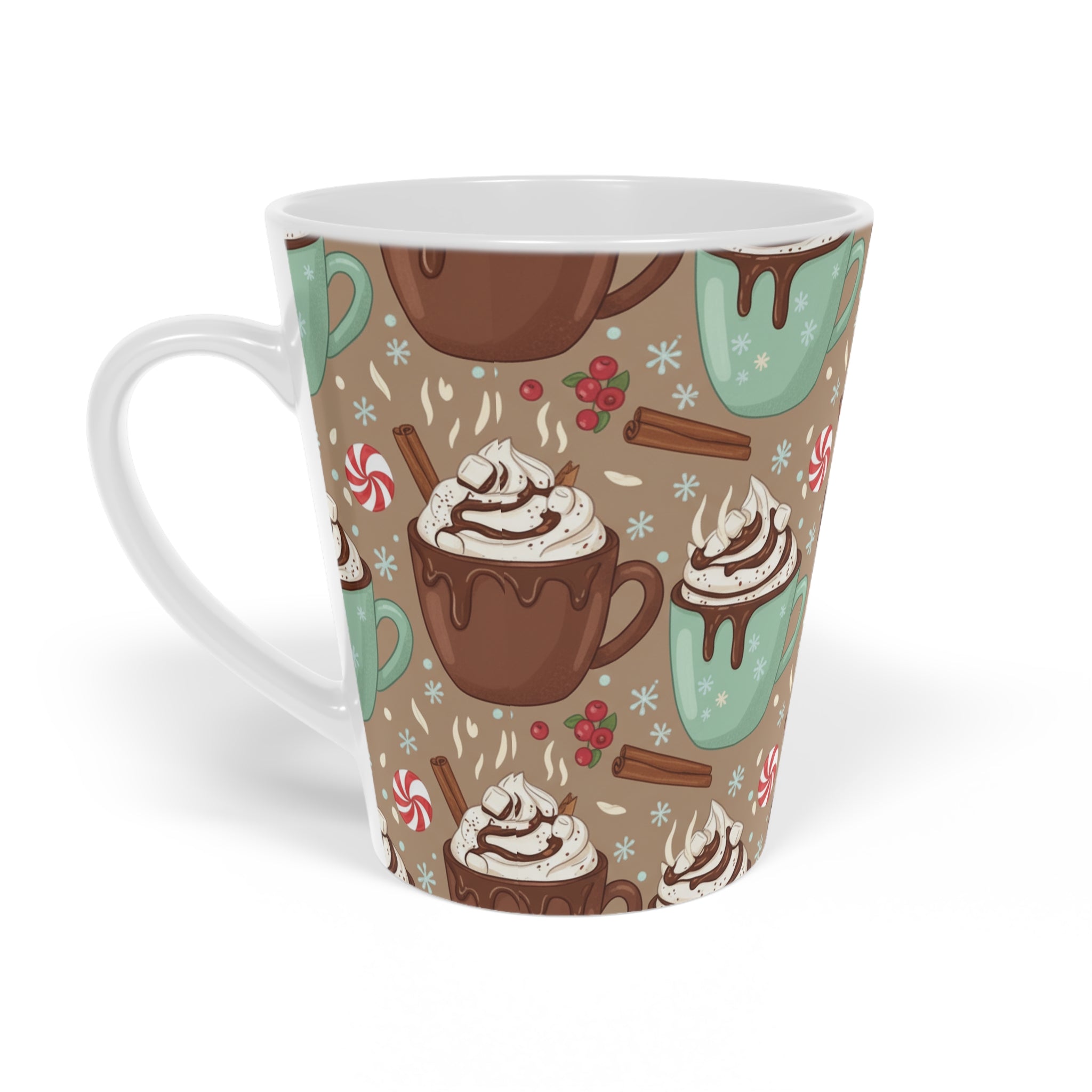Holiday Hot Cocoa Latte Mug — 12oz Festive Peppermint & Whipped Cream Design - La magie de maman