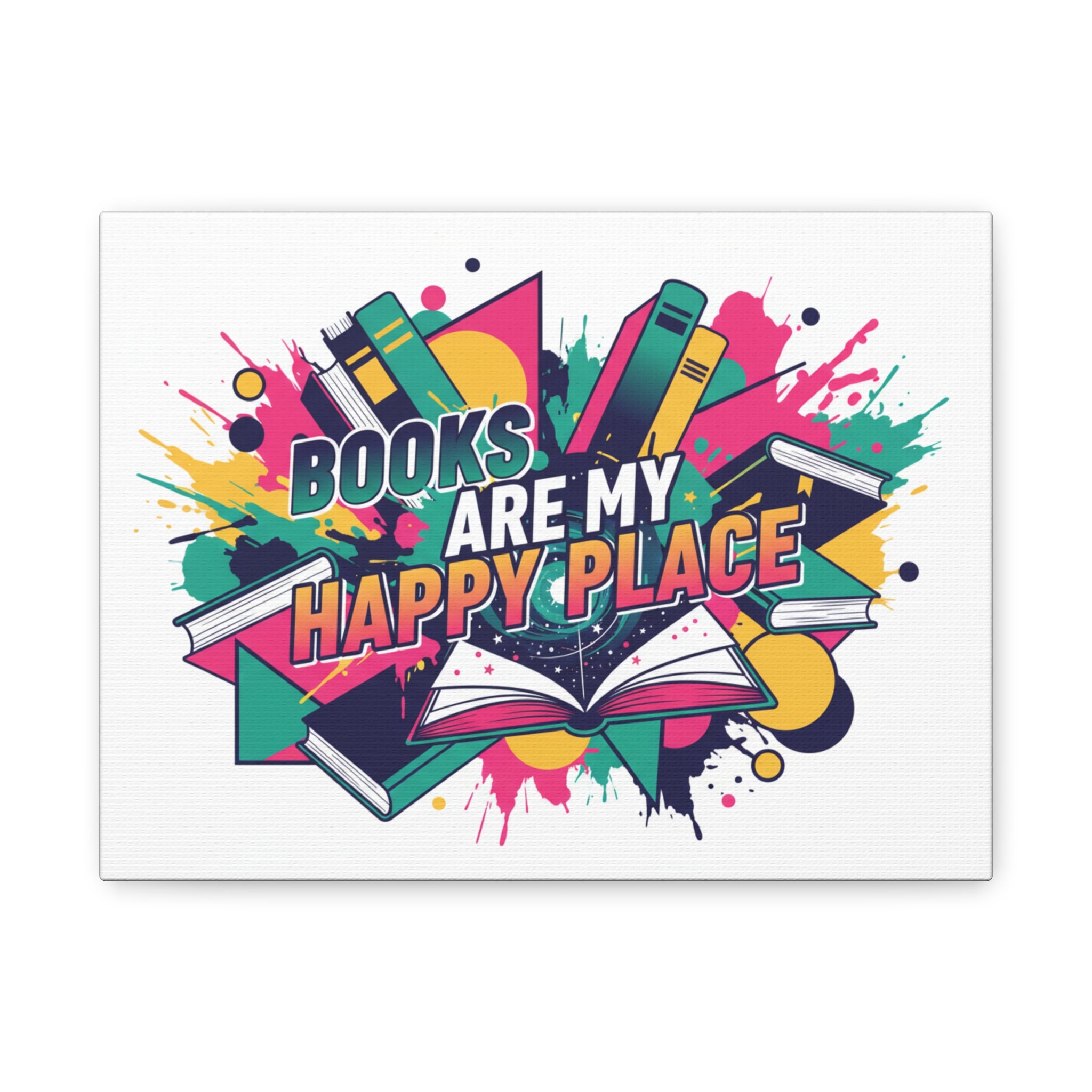 Books Are My Happy Place Canvas Wall Art — Colorful Reading Decor - La magie de maman
