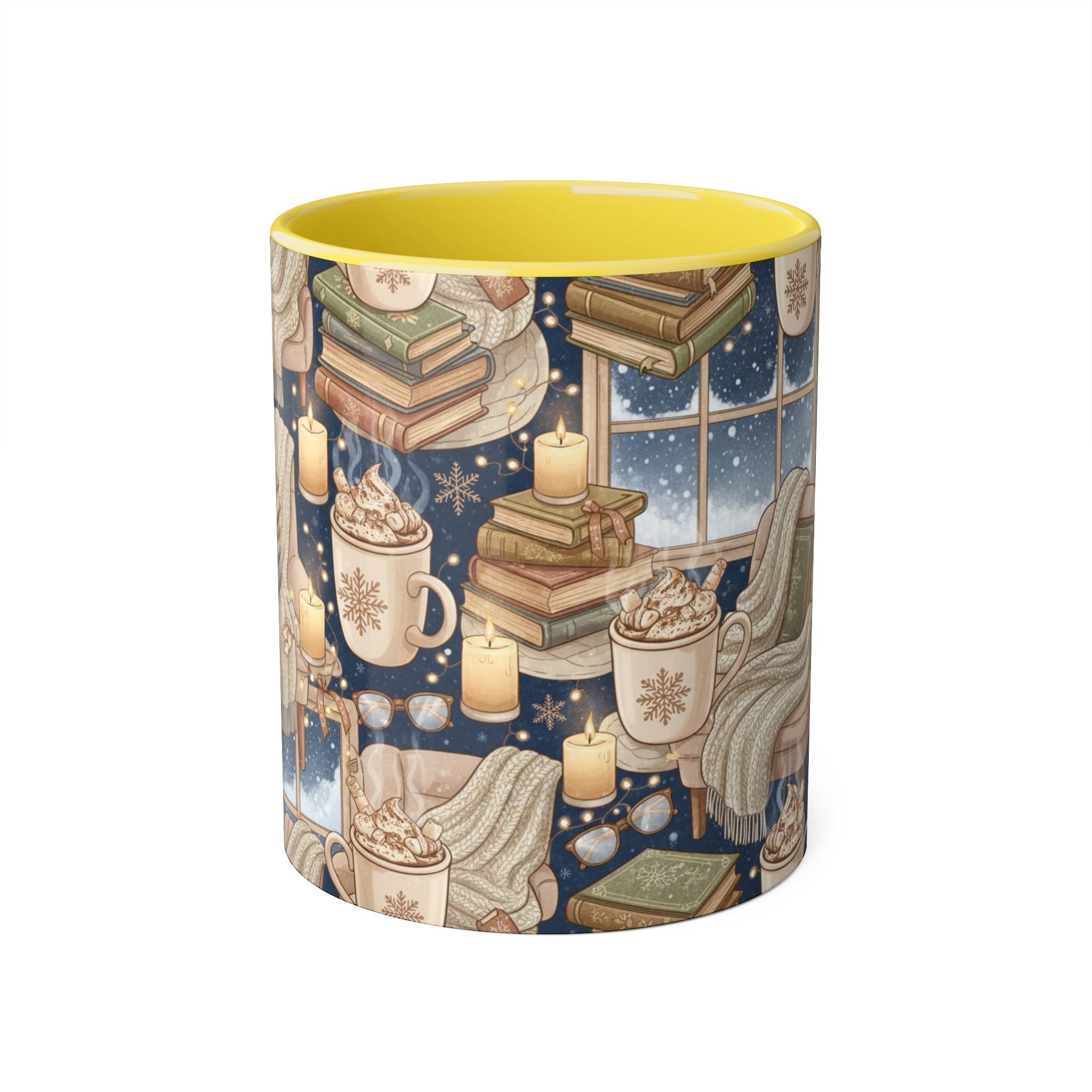 Cozy Reading Night Accent Mug – Hot Cocoa, Candles & Stacked Books (11oz) - La magie de maman