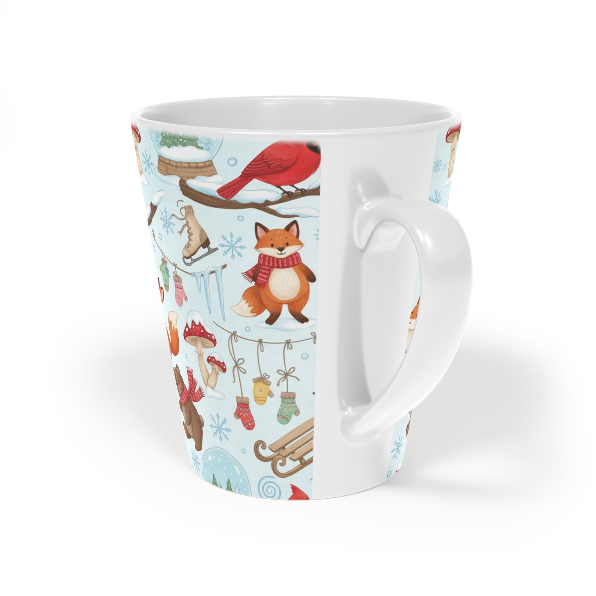 Winter Woodland Latte Mug — Cute Fox, Bear & Cardinal 12oz Coffee Cup - La magie de maman
