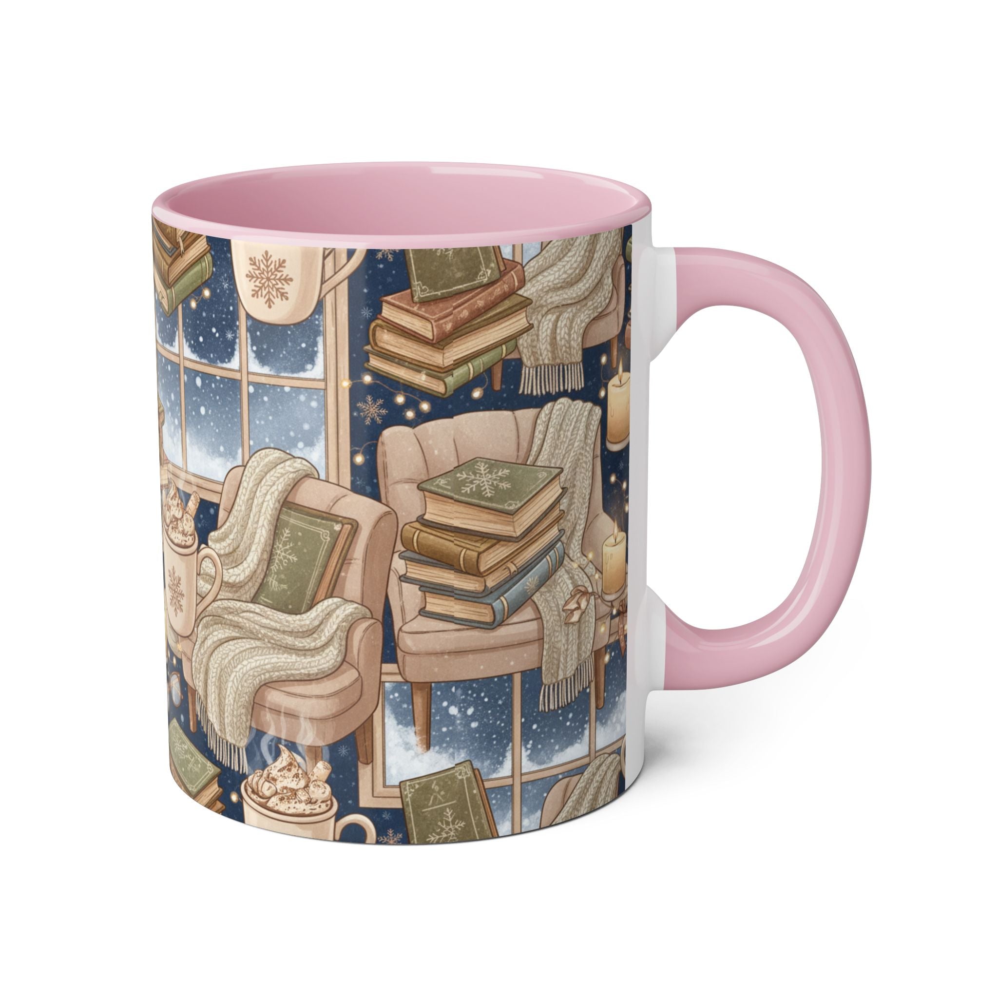 Cozy Reading Night Accent Mug – Hot Cocoa, Candles & Stacked Books (11oz) - La magie de maman