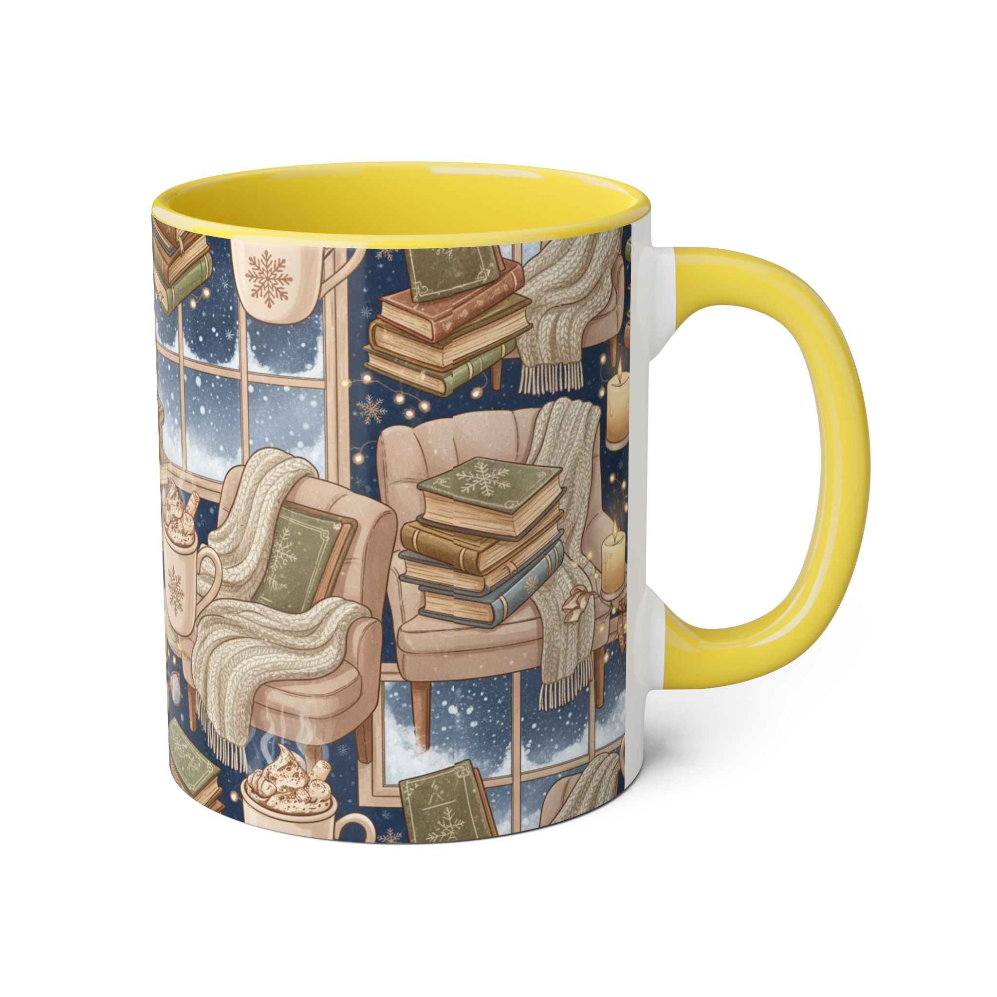 Cozy Reading Night Accent Mug – Hot Cocoa, Candles & Stacked Books (11oz) - La magie de maman