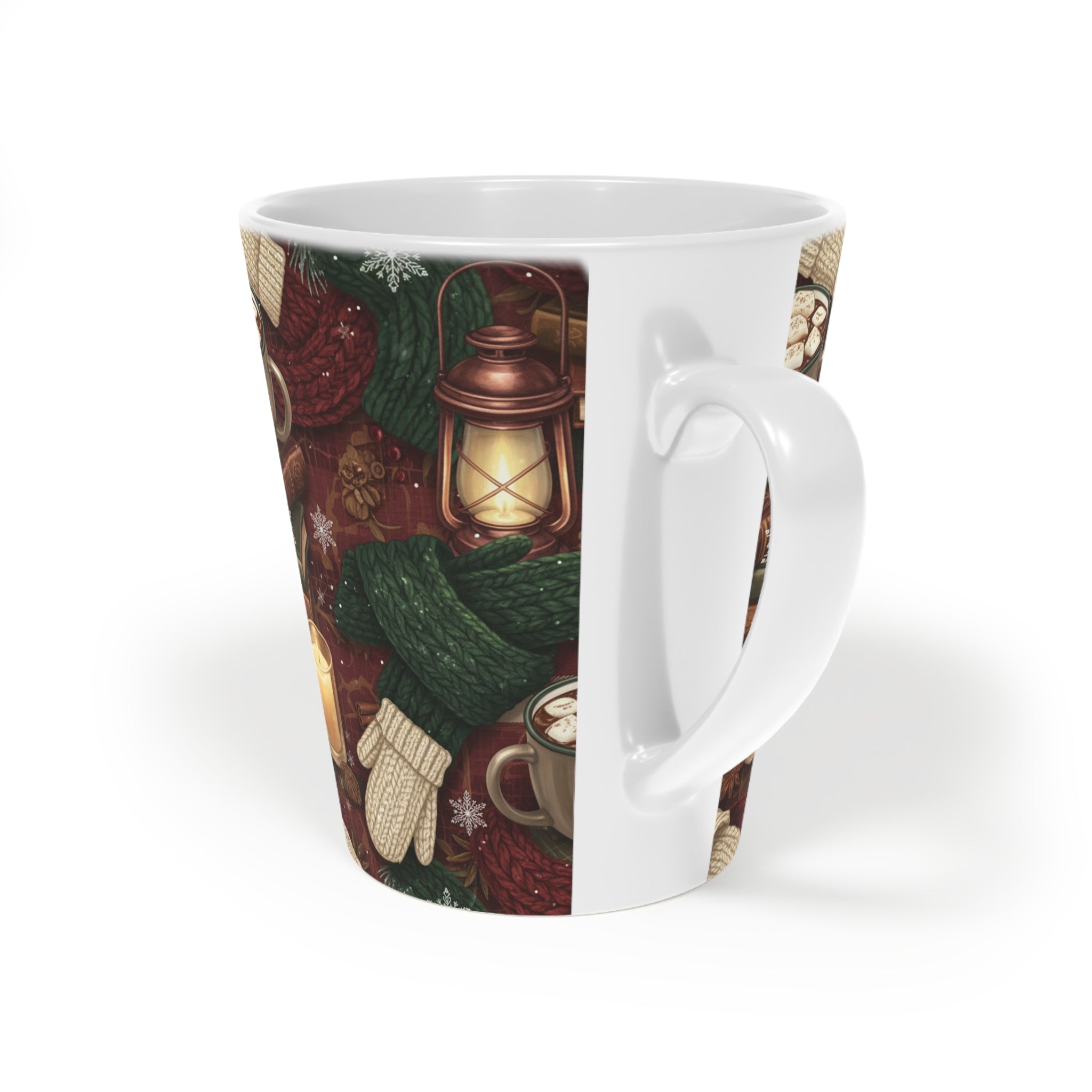 Cozy Winter Latte Mug – Hot Cocoa, Knit Scarf & Candle 12oz - La magie de maman