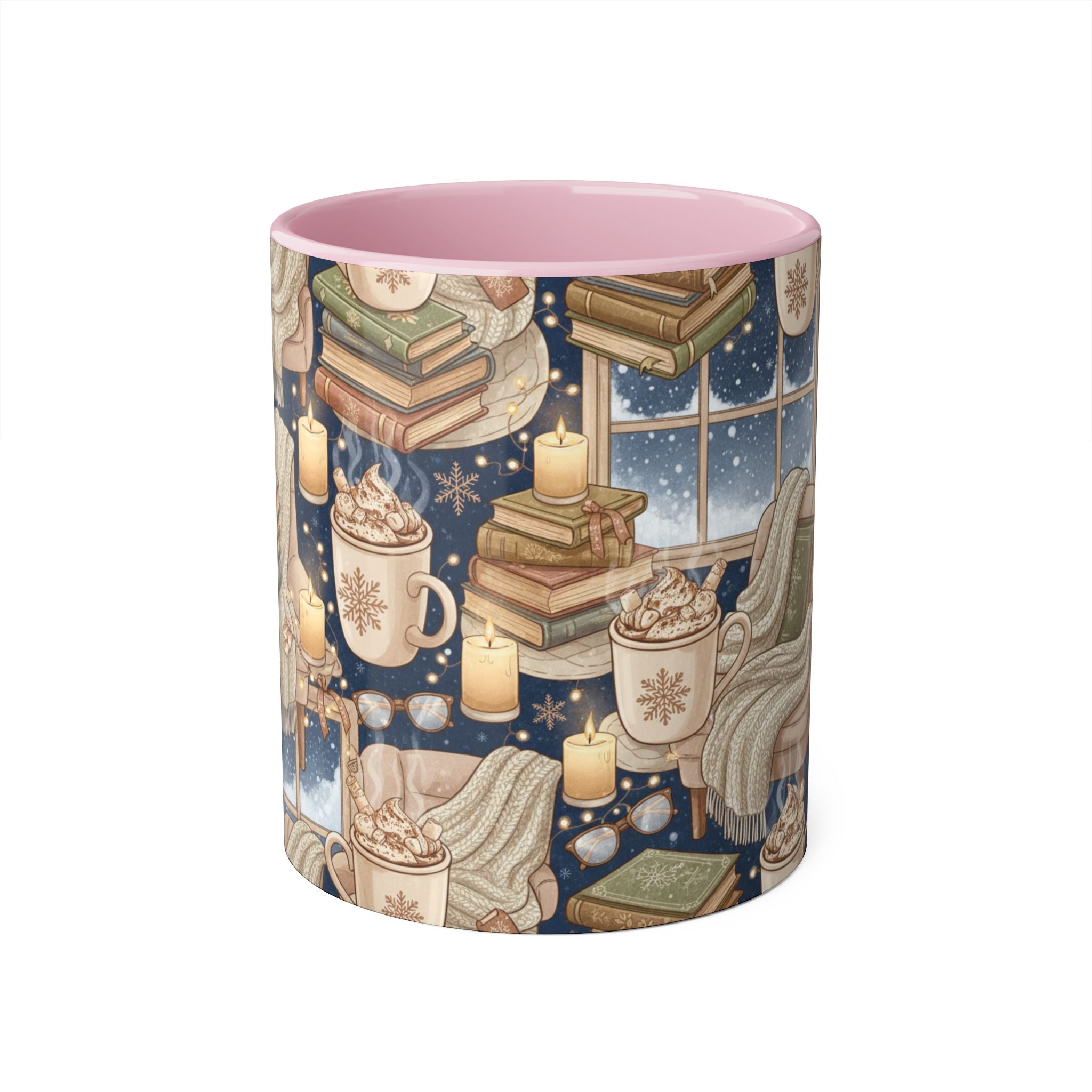 Cozy Reading Night Accent Mug – Hot Cocoa, Candles & Stacked Books (11oz) - La magie de maman