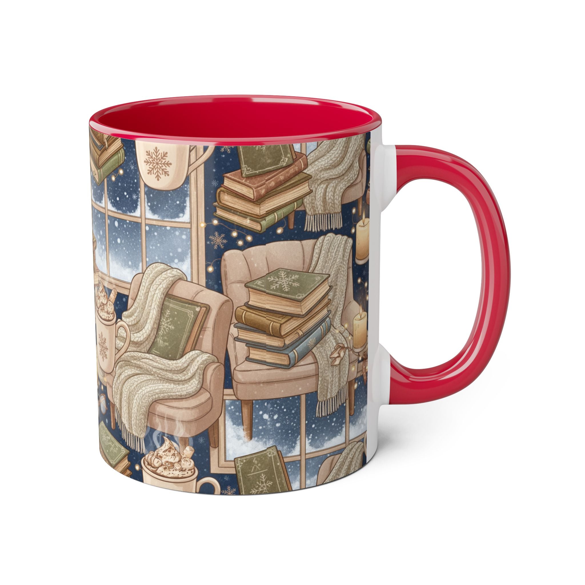 Cozy Reading Night Accent Mug – Hot Cocoa, Candles & Stacked Books (11oz) - La magie de maman