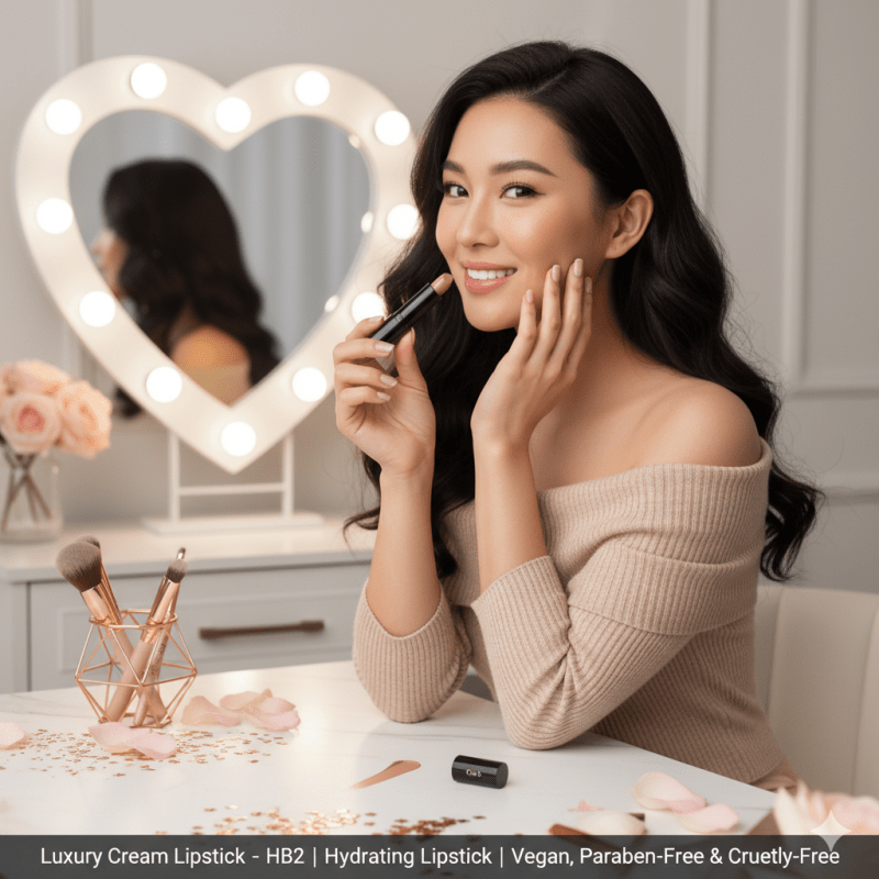 Luxury Cream Lipstick – Next to Nude – HB2 | Hydrating Nude Lipstick | Vegan, Paraben - Free & Cruelty - Free - La magie de maman