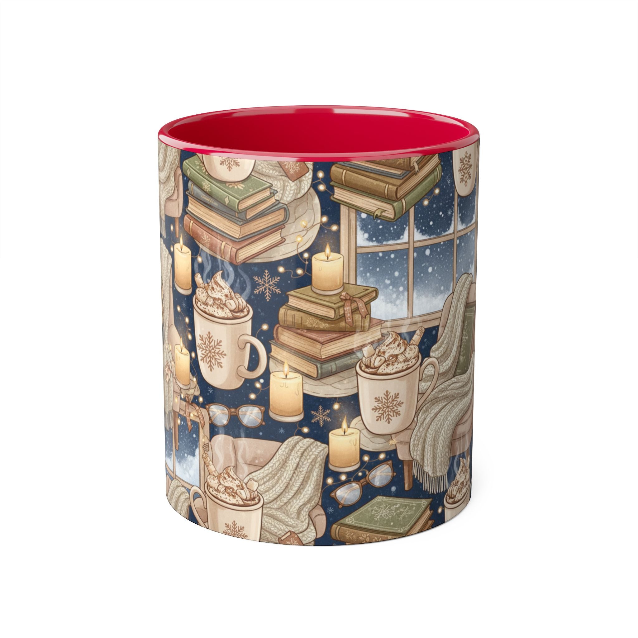 Cozy Reading Night Accent Mug – Hot Cocoa, Candles & Stacked Books (11oz) - La magie de maman