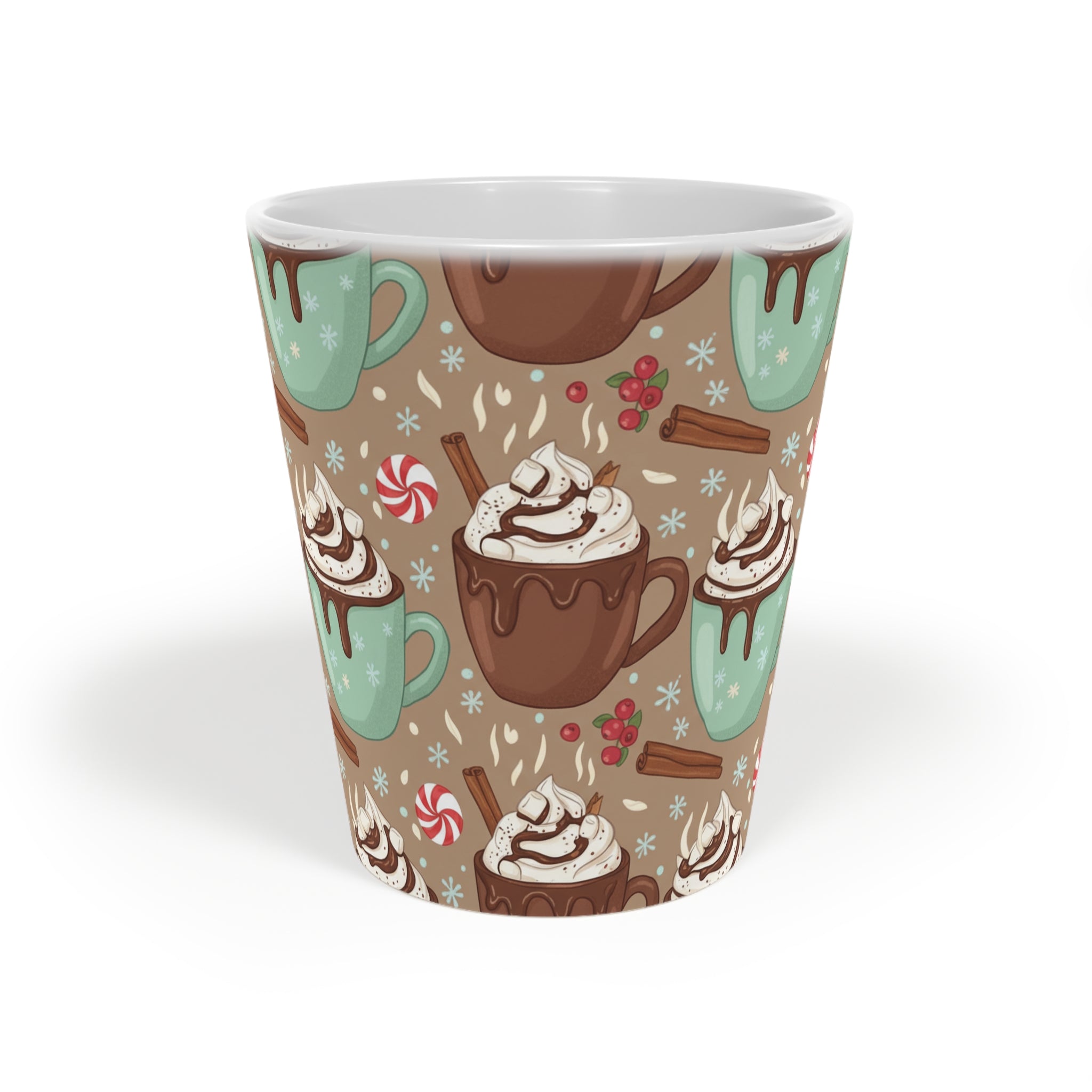 Holiday Hot Cocoa Latte Mug — 12oz Festive Peppermint & Whipped Cream Design - La magie de maman