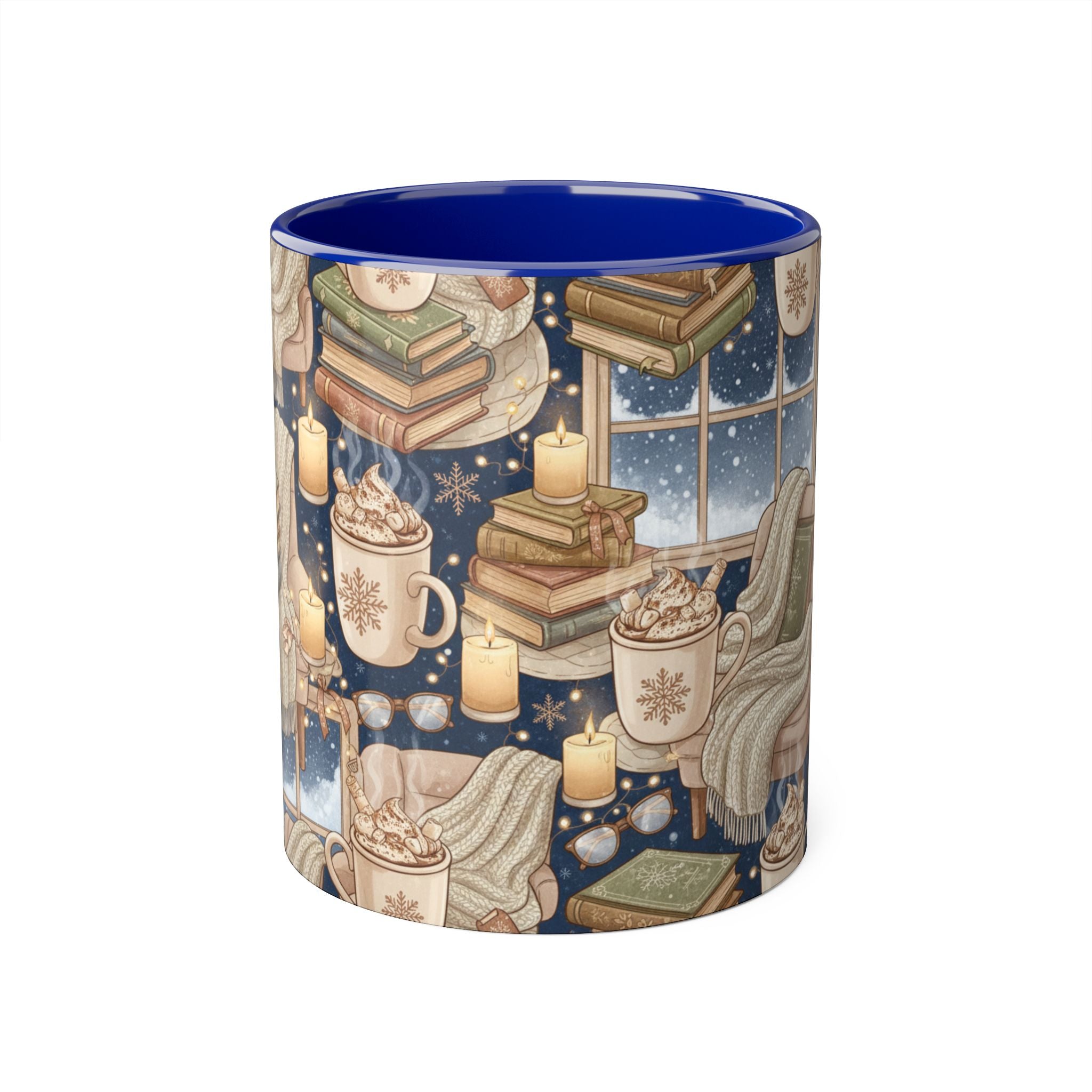 Cozy Reading Night Accent Mug – Hot Cocoa, Candles & Stacked Books (11oz) - La magie de maman
