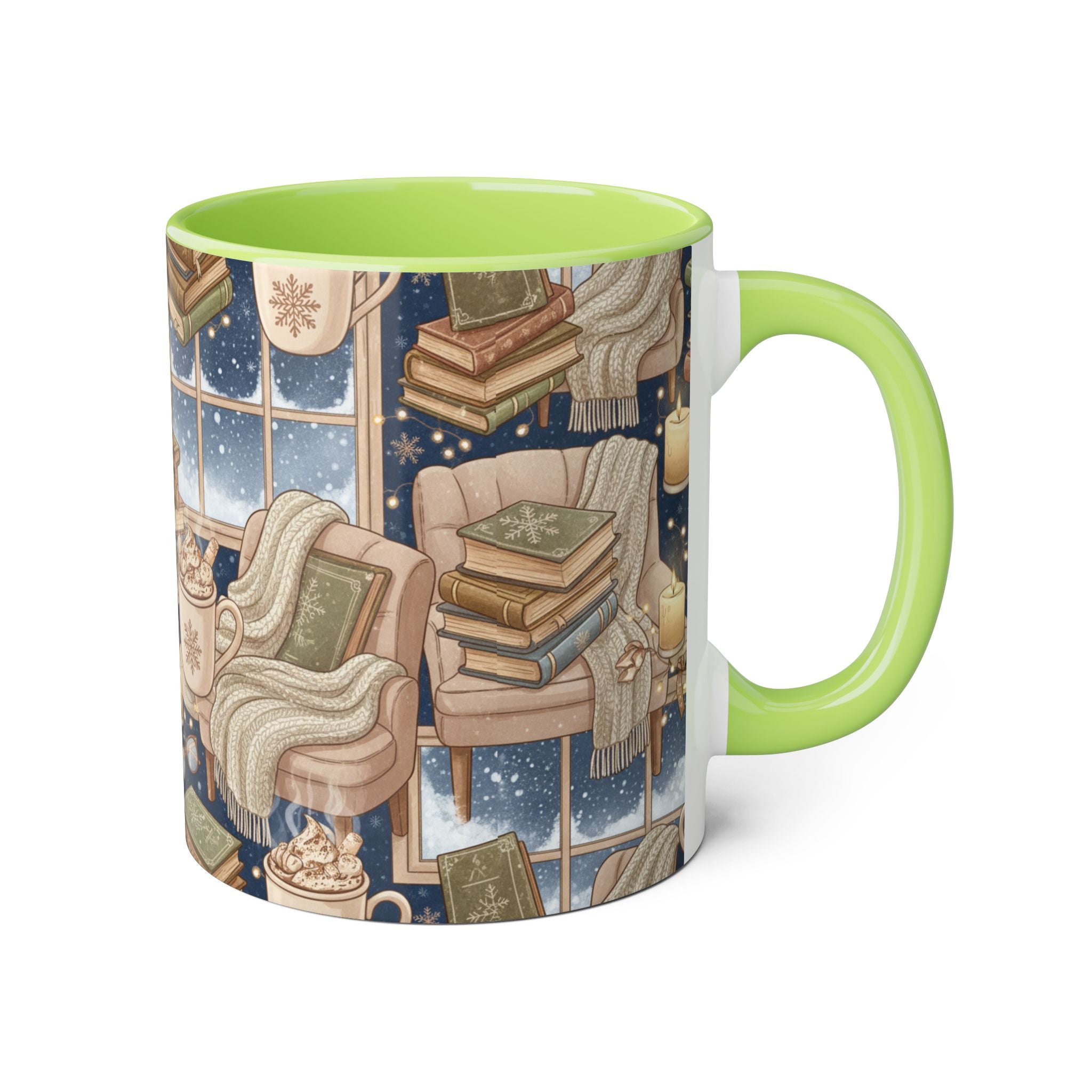 Cozy Reading Night Accent Mug – Hot Cocoa, Candles & Stacked Books (11oz) - La magie de maman