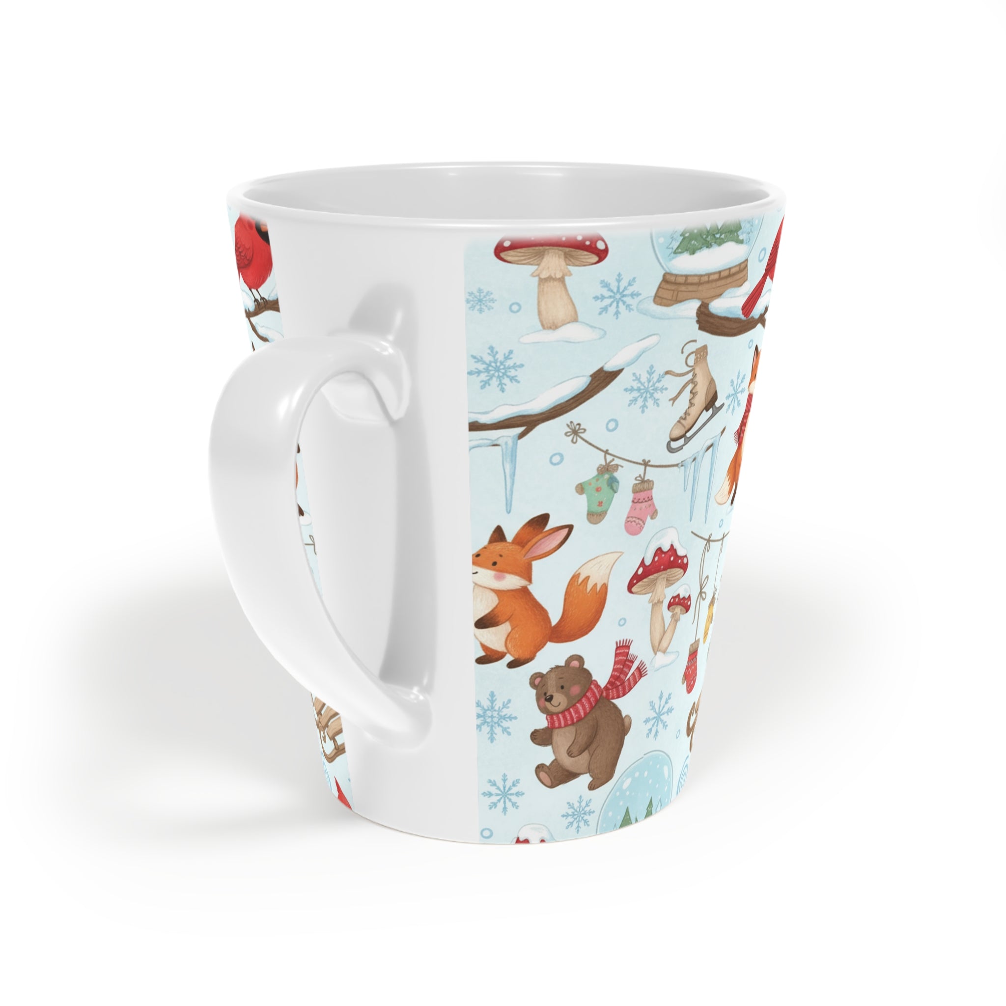 Winter Woodland Latte Mug — Cute Fox, Bear & Cardinal 12oz Coffee Cup - La magie de maman