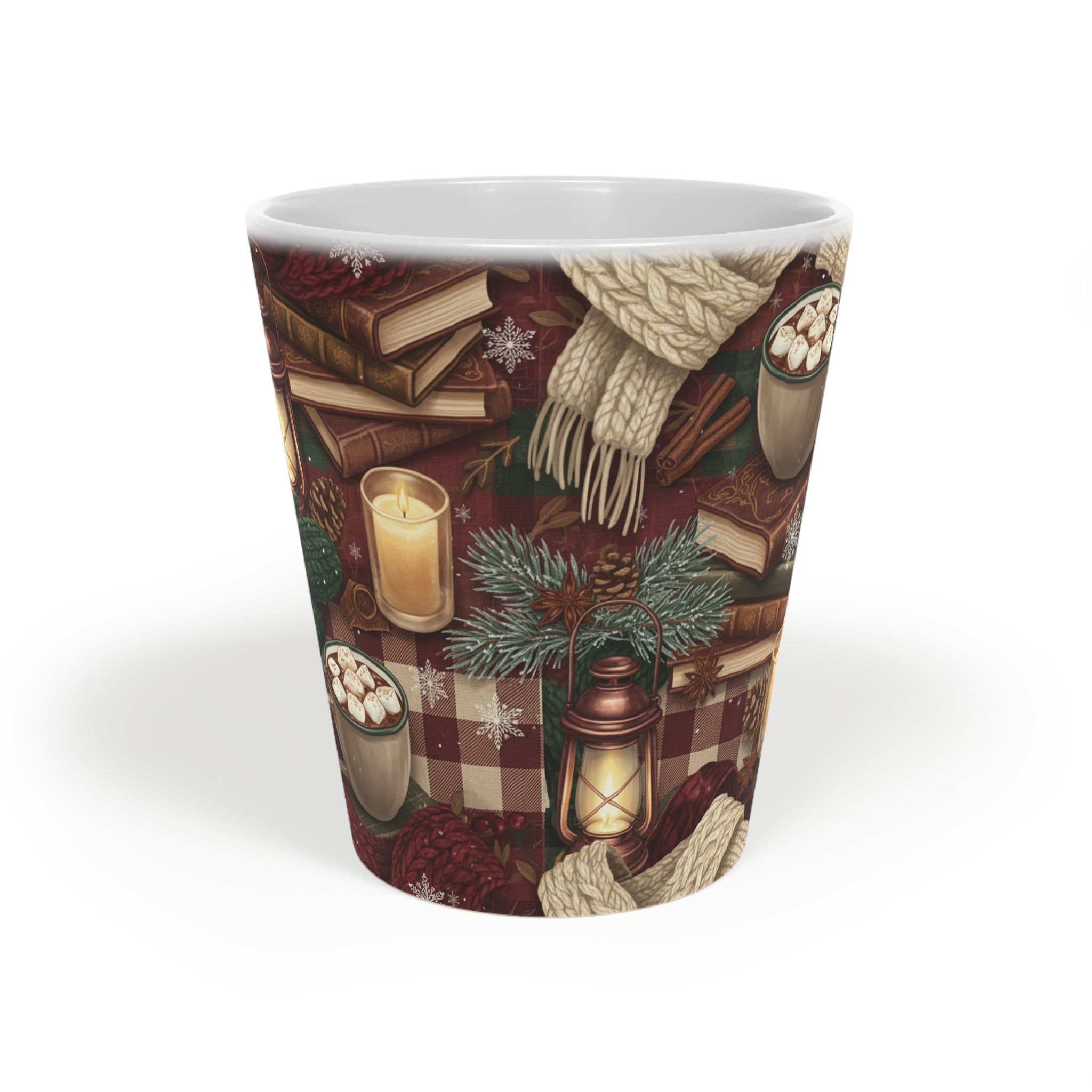 Cozy Winter Latte Mug – Hot Cocoa, Knit Scarf & Candle 12oz - La magie de maman