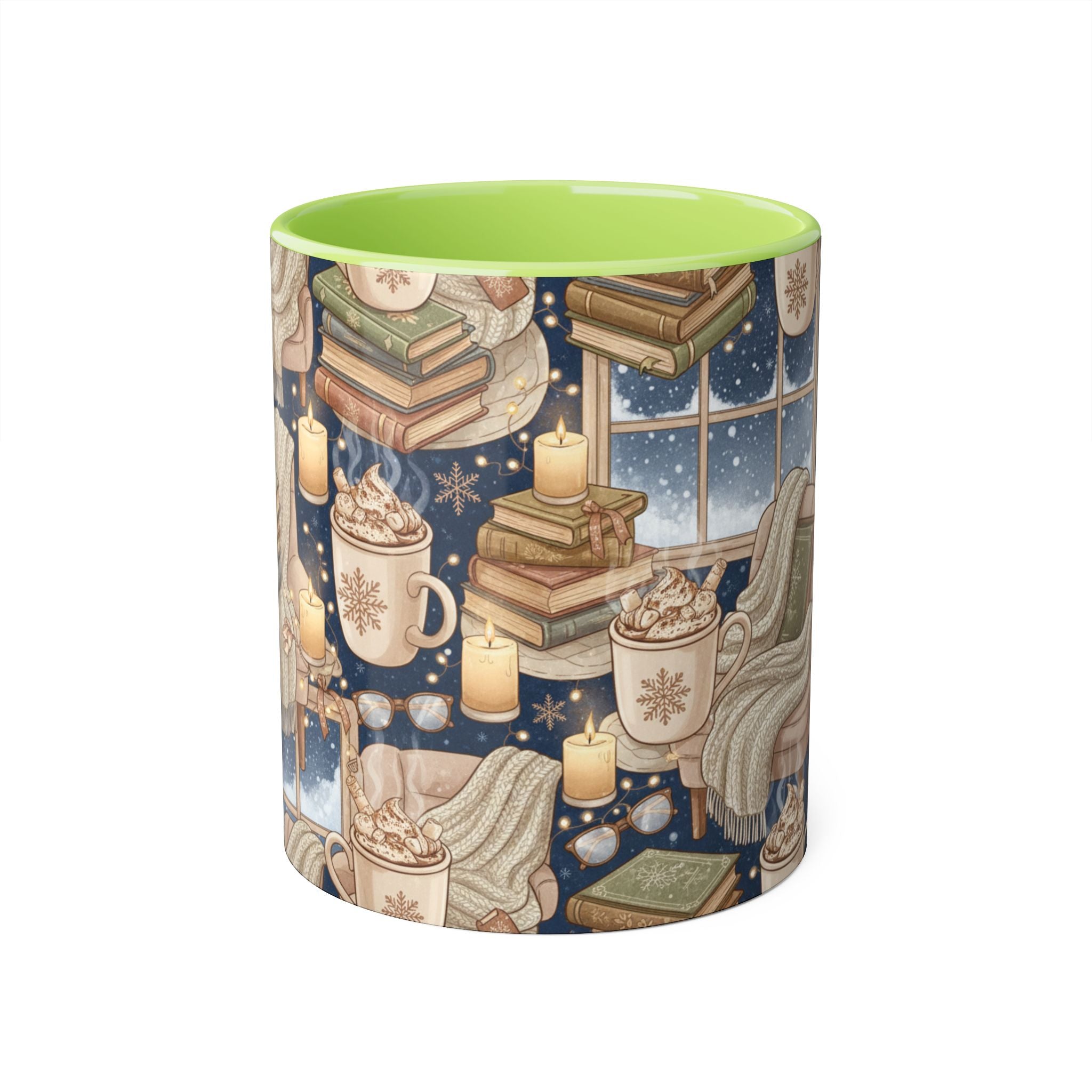 Cozy Reading Night Accent Mug – Hot Cocoa, Candles & Stacked Books (11oz) - La magie de maman