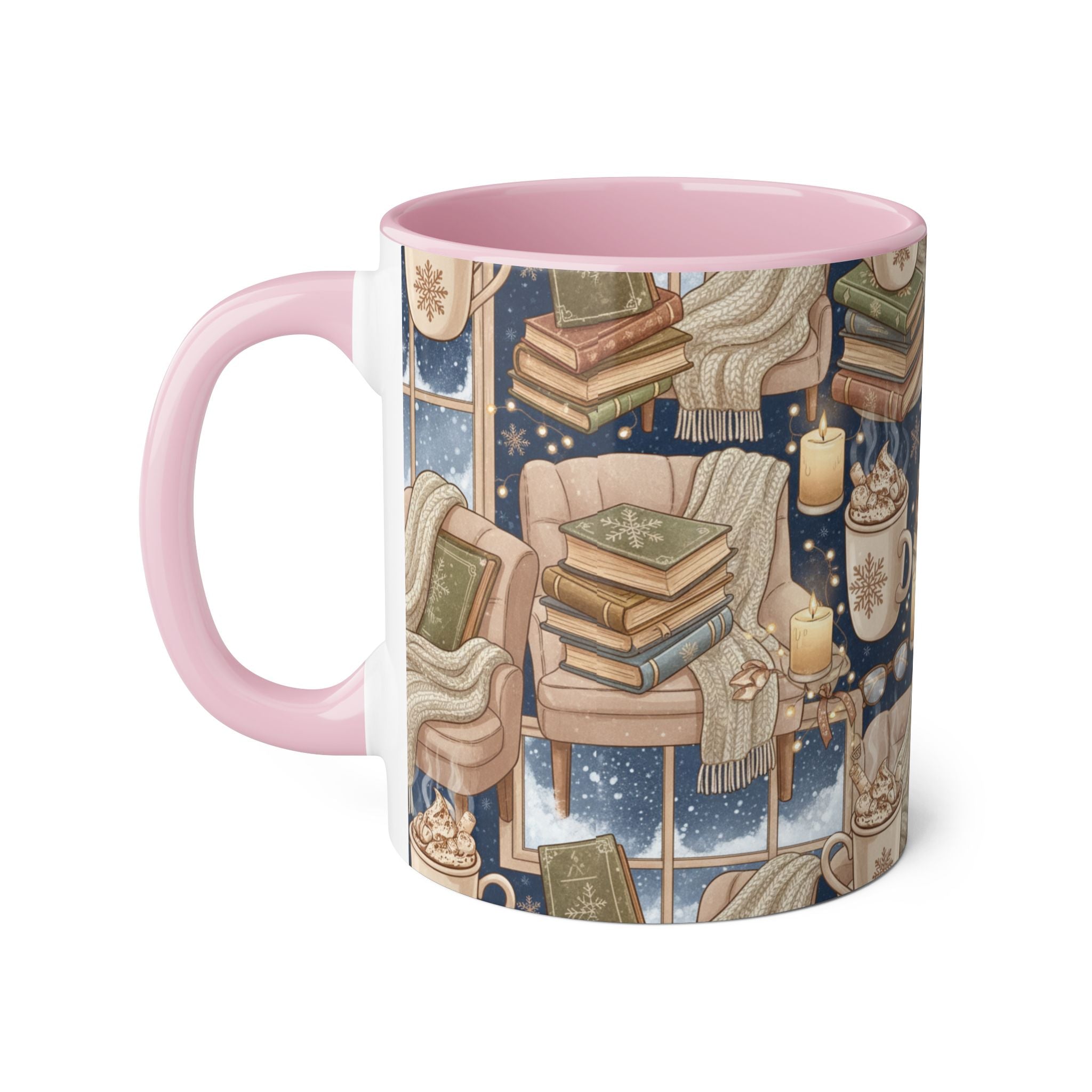 Cozy Reading Night Accent Mug – Hot Cocoa, Candles & Stacked Books (11oz) - La magie de maman