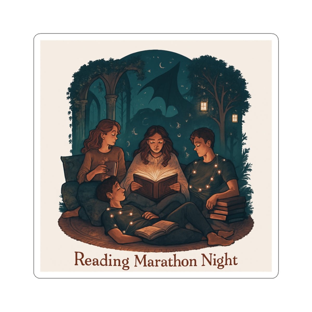 Reading Marathon Night Sticker — Cozy Book Club Laptop Decal - La magie de maman