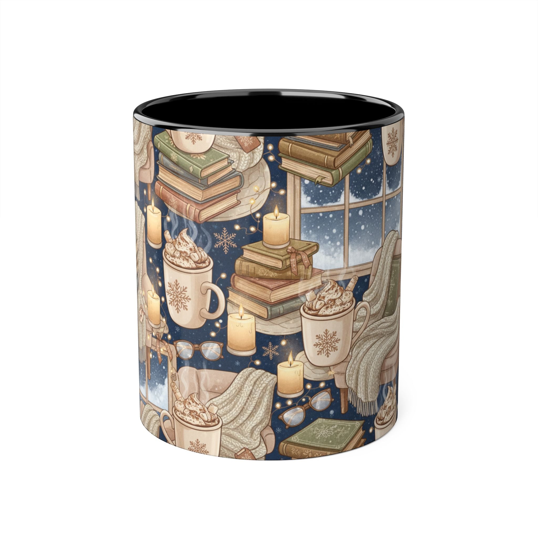 Cozy Reading Night Accent Mug – Hot Cocoa, Candles & Stacked Books (11oz) - La magie de maman