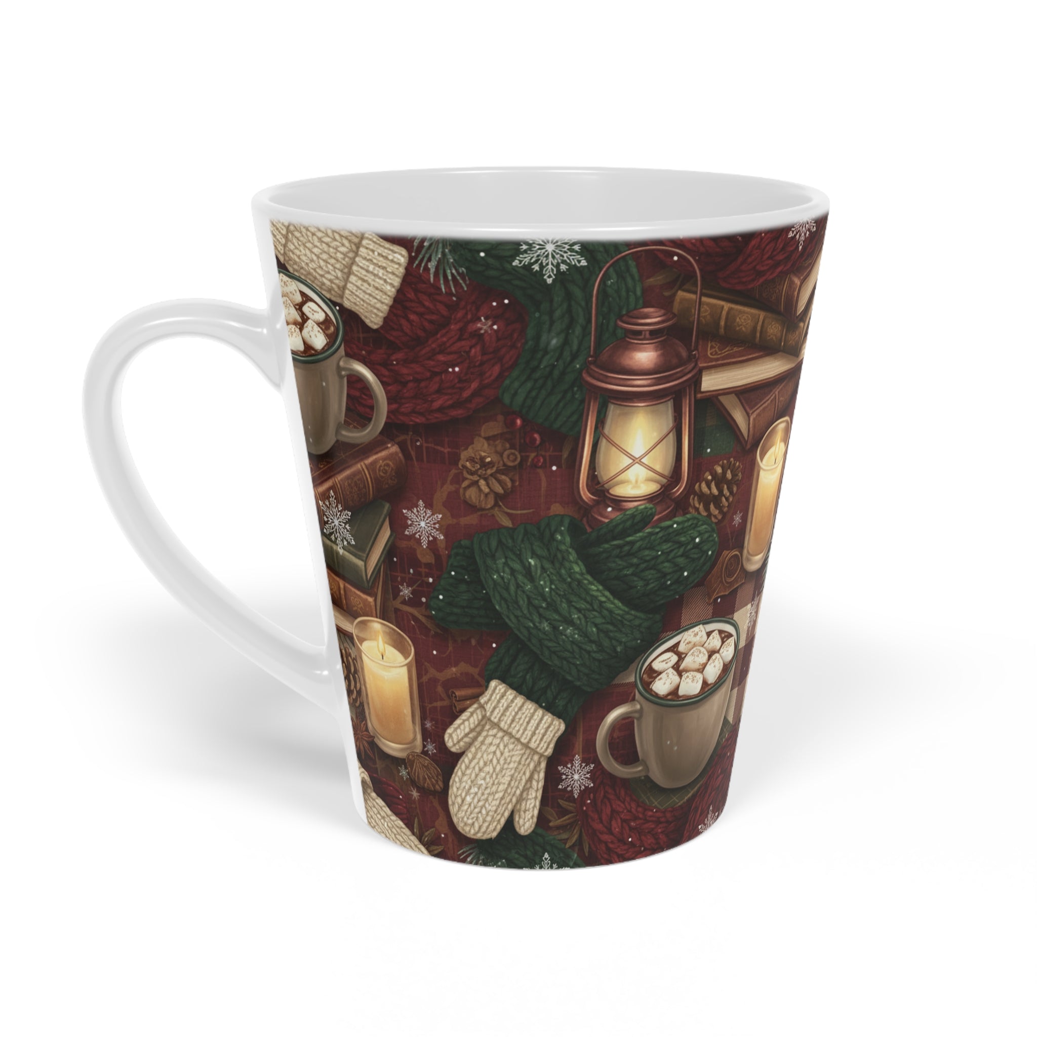 Cozy Winter Latte Mug – Hot Cocoa, Knit Scarf & Candle 12oz - La magie de maman