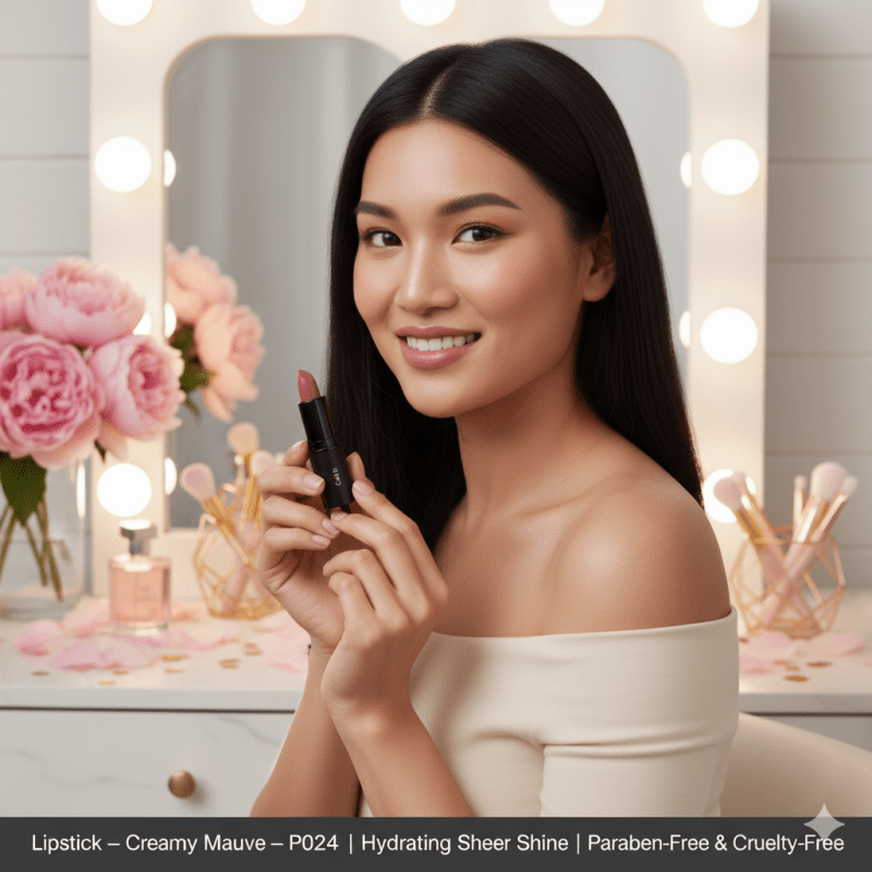 Lipstick – Creamy Mauve – P024 | Hydrating Sheer Shine | Paraben - Free & Cruelty - Free - La magie de maman