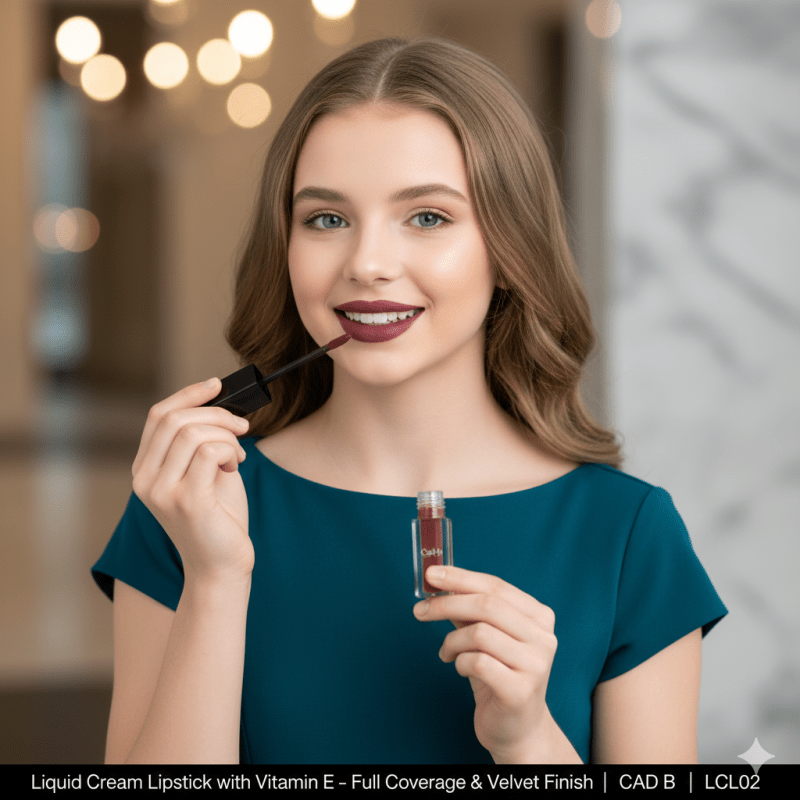 Liquid Cream Lipstick with Vitamin E - Full Coverage & Velvet Finish | CAD B | LCL02 - La magie de maman