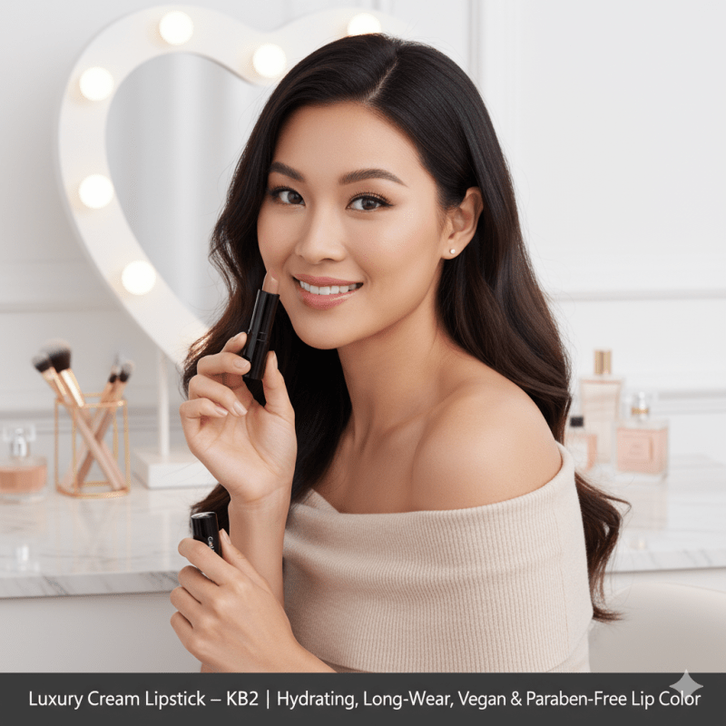 Luxury Cream Lipstick – Naughty Nude – KB2 | Hydrating, Long - Wear, Vegan & Paraben - Free Lip Color - La magie de maman