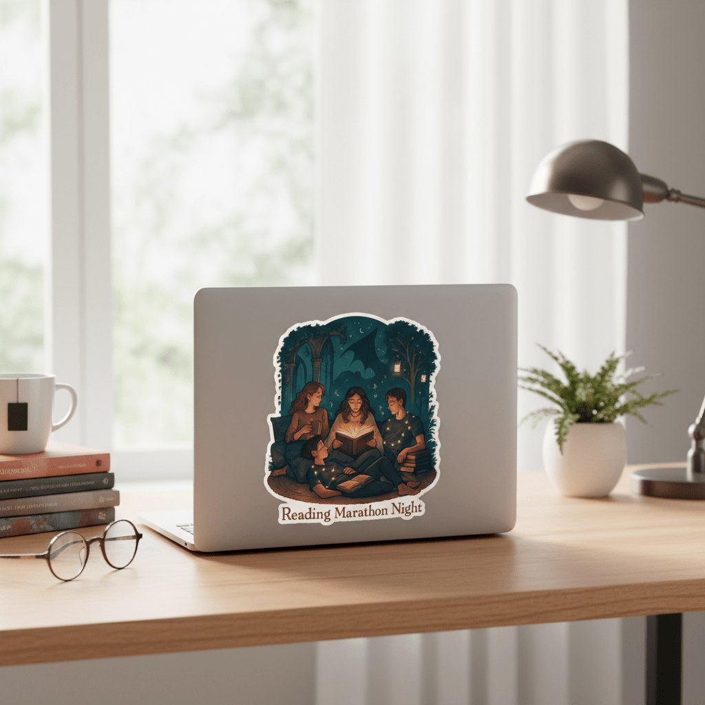 Reading Marathon Night Sticker — Cozy Book Club Laptop Decal - La magie de maman